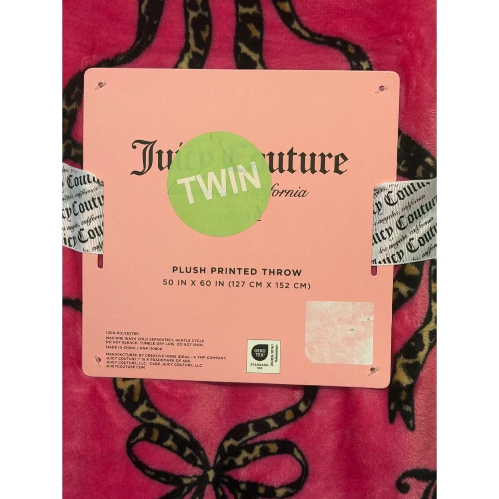 Juicy Couture Pink Leopard Bow Plush Printed Throw Blanket 50x60 Twin NWT